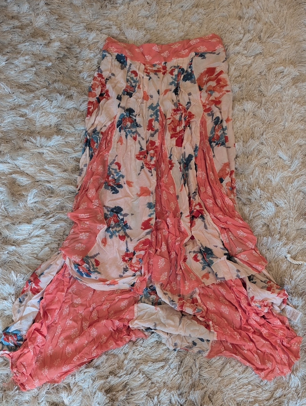 Free People Floral Coral and Cream Maxi Skirt